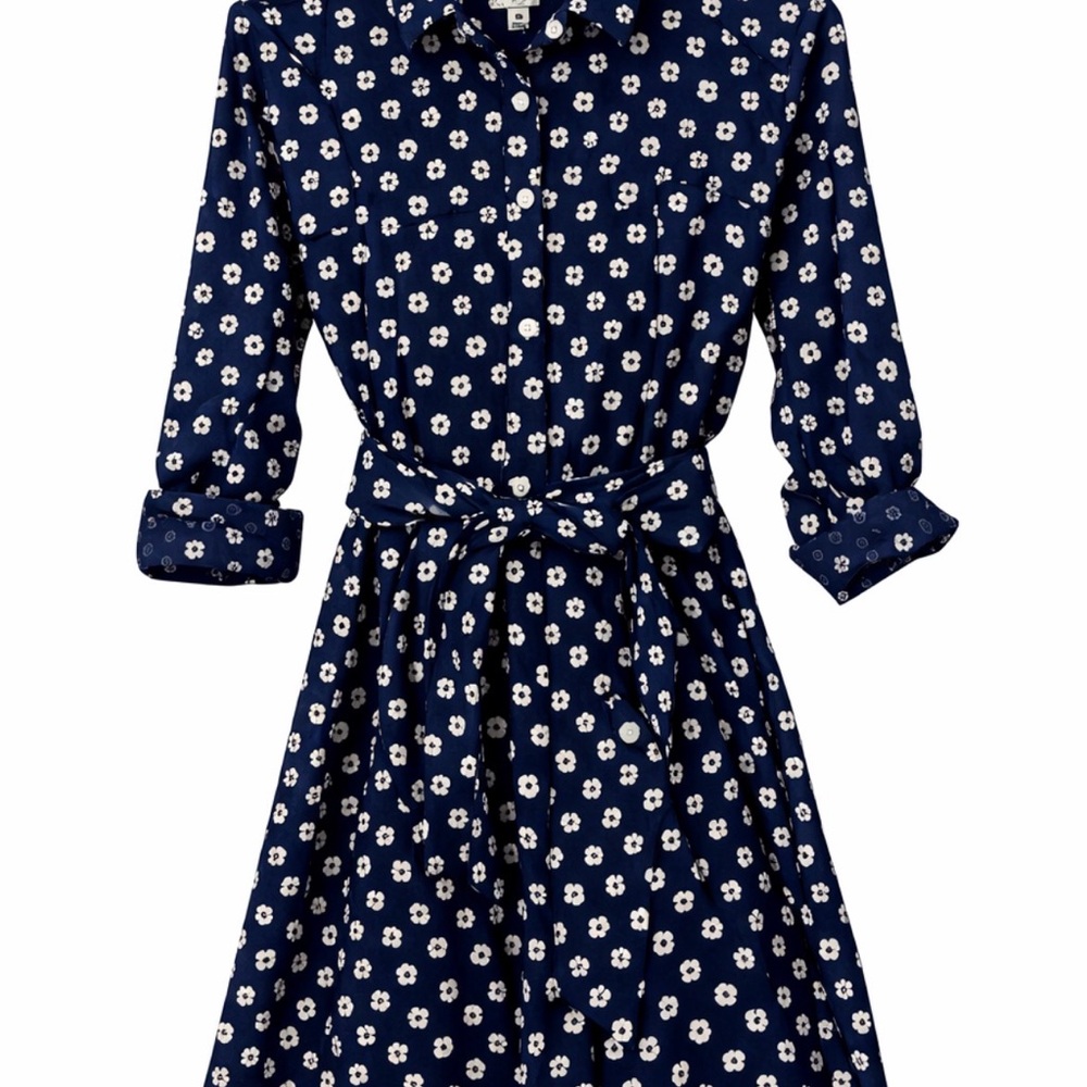 J. Crew Dark Blue Floral Long Sleeve Dress Size Small 6 EUC - Picture 3 of 9